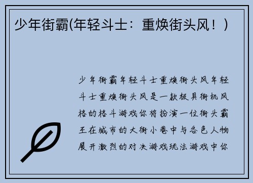 少年街霸(年轻斗士：重焕街头风！)